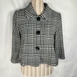Vintage 579 Black & White Houndstooth Cropped 3 Button Jacket Juniors Size Small